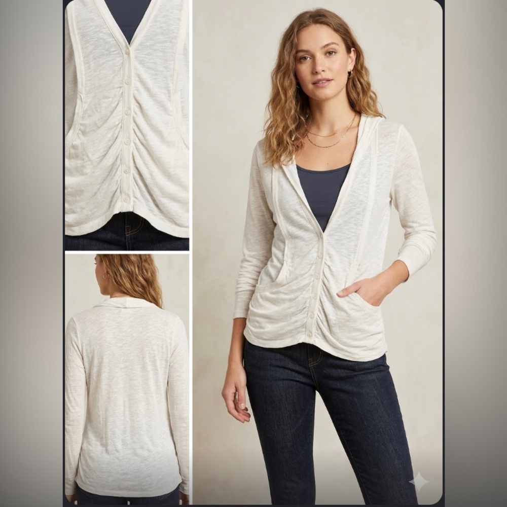 RW&Co | cotton blend long sleeve off white v neck button down cardigan